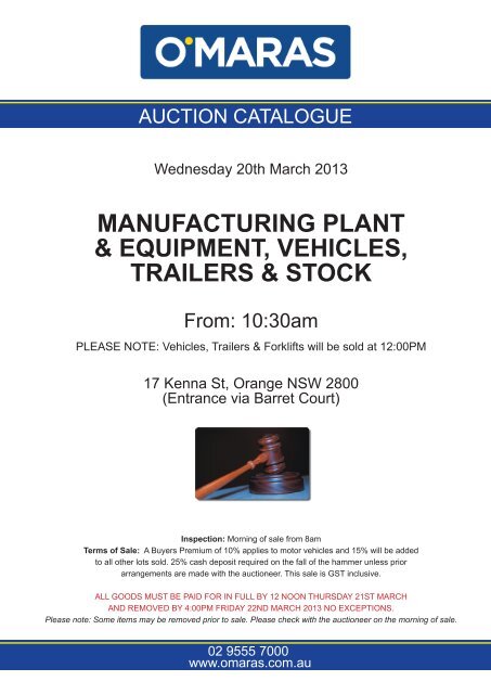 manufacturing plant & equipment, vehicles, trailers & stock - O'Maras ...