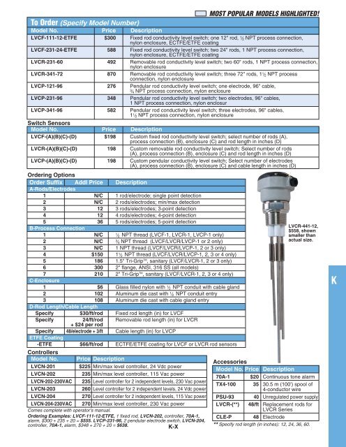 CONDUCTIVITY LEVEL SWITCHES - Omega Engineering