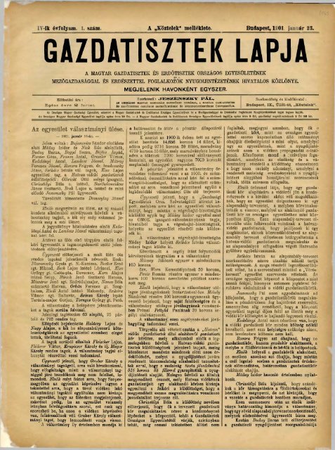 GAZDATISZTEK LAPJA - OrszÃ¡gos MezÅgazdasÃ¡gi KÃ¶nyvtÃ¡r