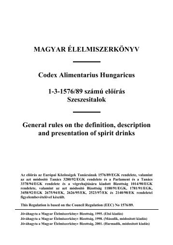 MAGYAR ÃLELMISZERKÃNYV Codex Alimentarius Hungaricus 1-3 ...