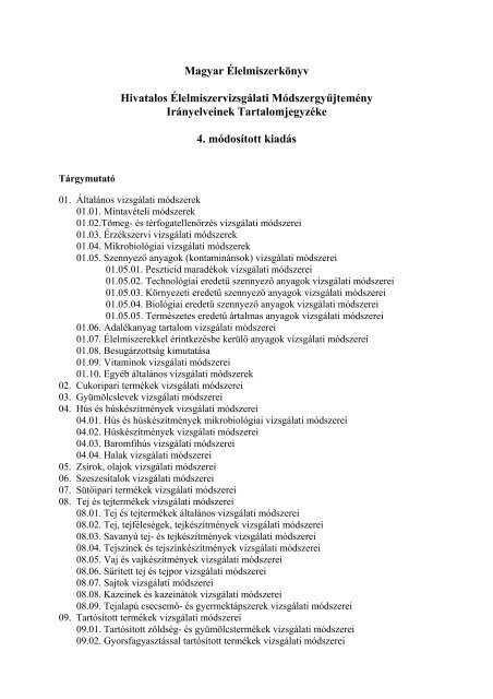 Magyar ÃlelmiszerkÃ¶nyv Hivatalos ÃlelmiszervizsgÃ¡lati