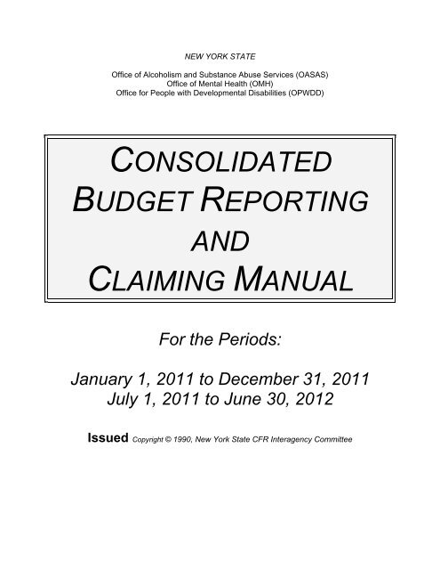 CONSOLIDATED BUDGET REPORTING AND CLAIMING MANUAL