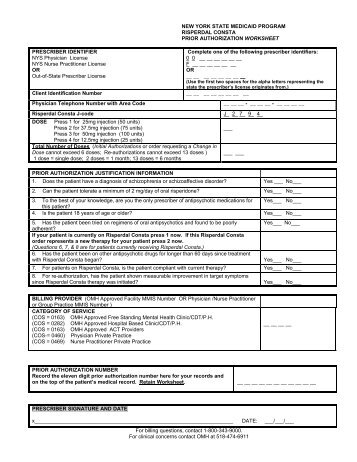 Prior Authorization worksheet - Office of Mental Health - New York ...