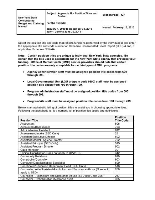 Included in CFR Manual Only - New York State Office of Mental Health