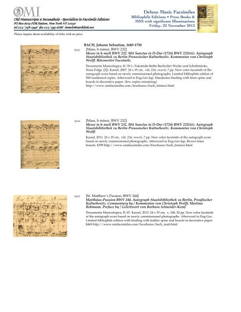 Deluxe music facsimiles - OMI - Old Manuscripts & Incunabula