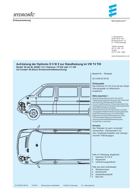 Aufrustung Der Hydronic D 3 Wz Zur Standheizung Im Ersatzteilbox