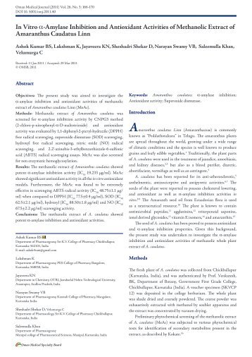 In Vitro α-Amylase Inhibition and Antioxidant Activities of ... - OMJ