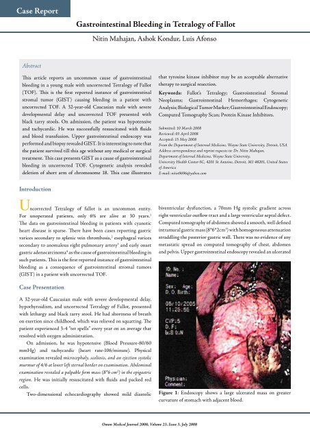 Gastrointestinal Bleeding in tetralogy of fallot Case report - OMJ