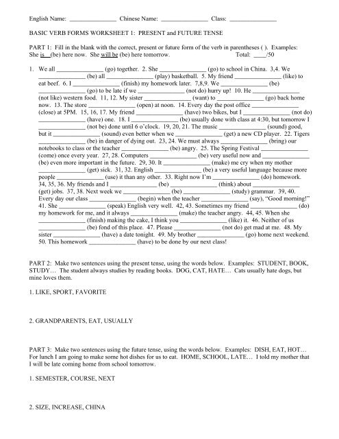 BASIC VERB FORMS WORKSHEET 1 - Omnifoo.info