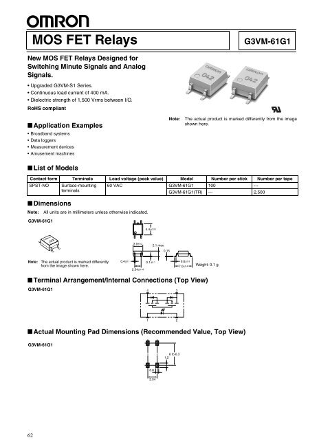 Mos Fet Relays G3vm Series Group Catalog G3vm 61g1 Omron