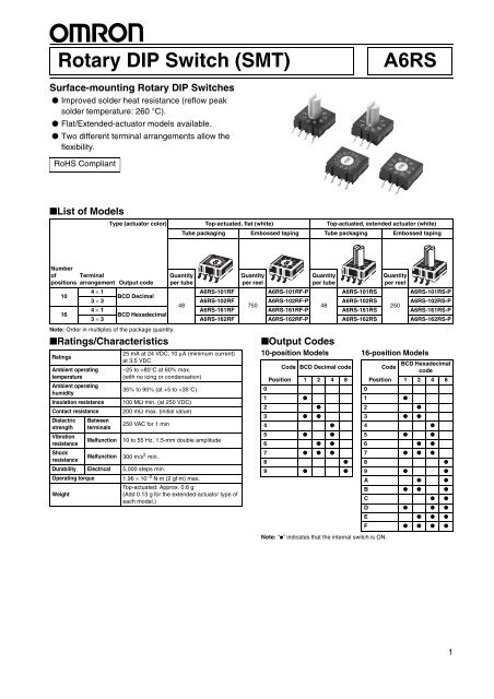 A6D-3100 Schalter DIP-SWITCH Anzahl Sektionen 3 ON-OFF 0,03A/30VDC OMRON 