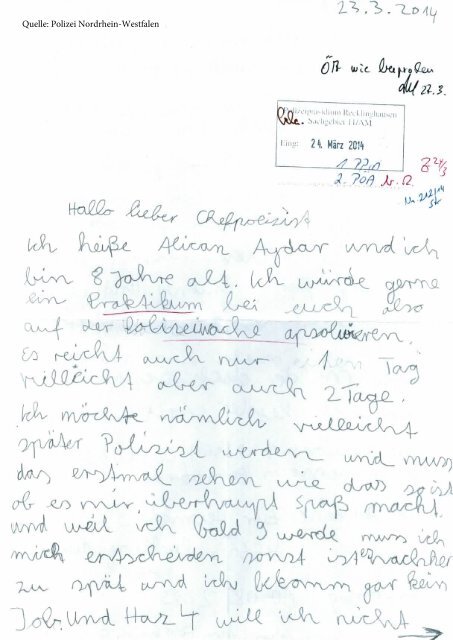 Die "Bewerbung" des 8-jährigen Alican an die Polizei Recklinghausen