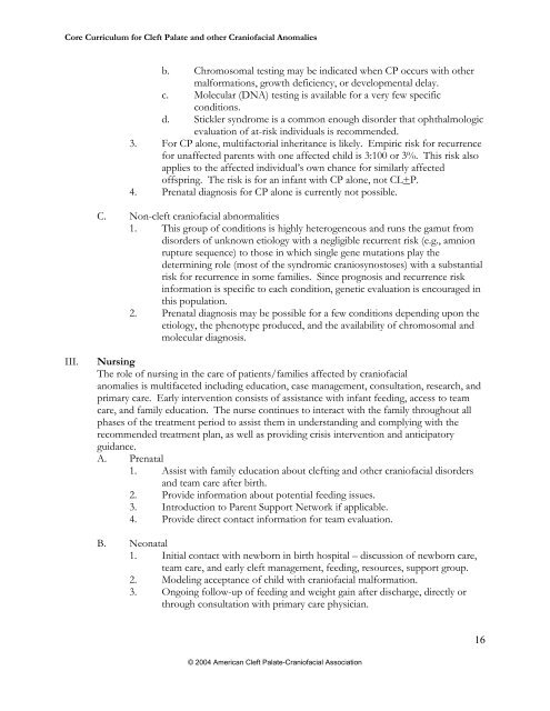 core curriculum cleft lip/palate craniofacial anomalies