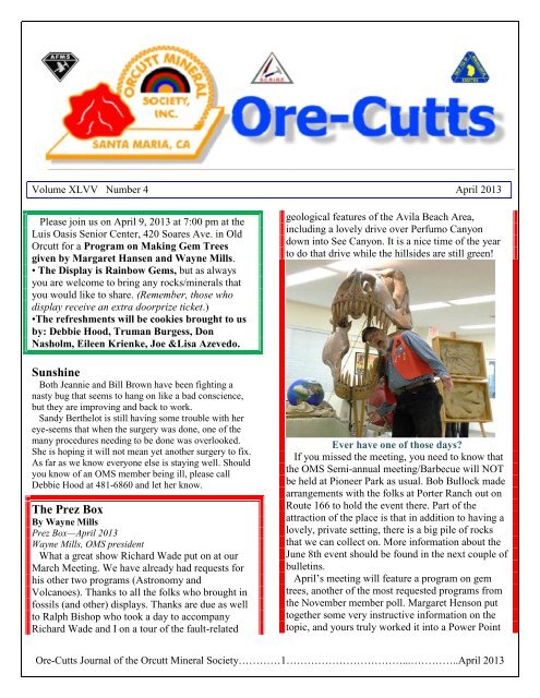 Ore-Cutts Volume XLVIII Number 12 - Orcutt Mineral Society
