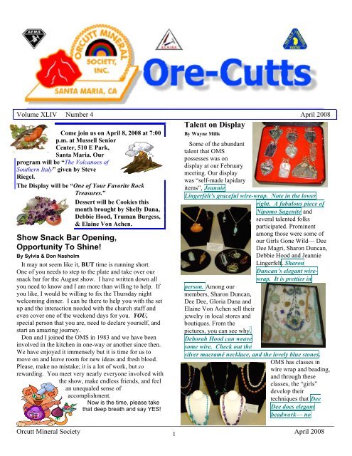 Volume XLIV Number 4 - Orcutt Mineral Society