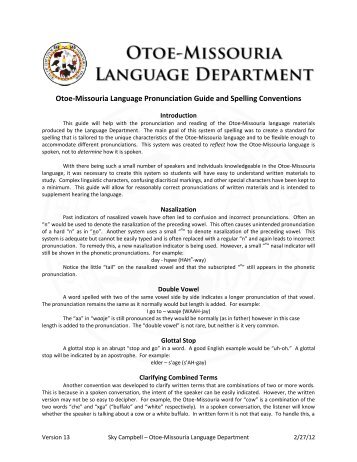 Otoe-Missouria Language Pronunciation Guide and Spelling ...