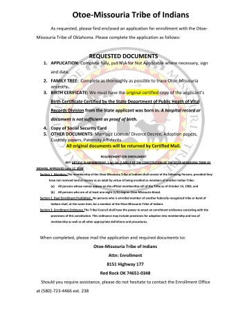 Enrollment Application - Otoe Missouria Tribe