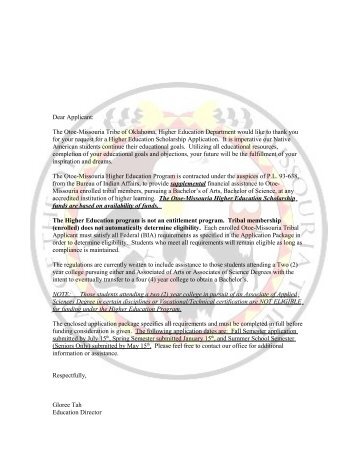 Higher Education Application - Otoe Missouria Tribe