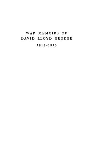 WAR MEMOIRS OF DAVID LLOYD GEORGE 1915-1916