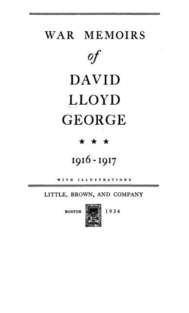 WAR MEMOIRS OF DAVID LLOYD GEORGE 1916-1917