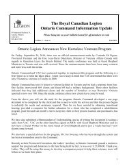 The Royal Canadian Legion Ontario Command Information Update
