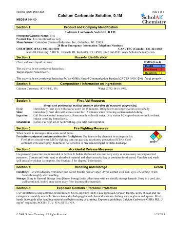 Calcium Carbonate Msds Fisher