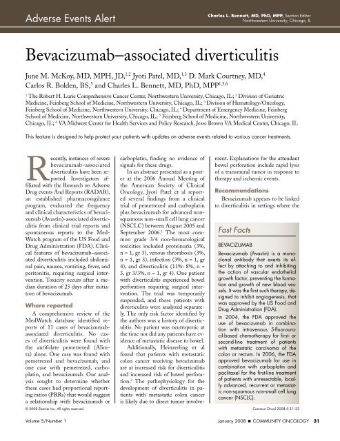 Bevacizumab–associated diverticulitis