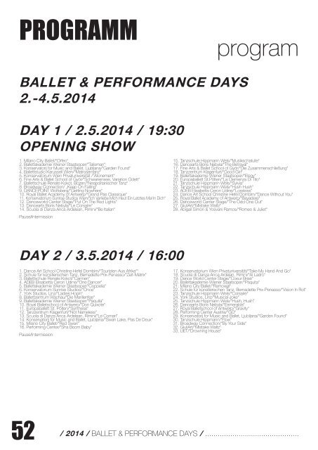 BALLET & PERFORMANCE DAYS 2014 MAGAZINE