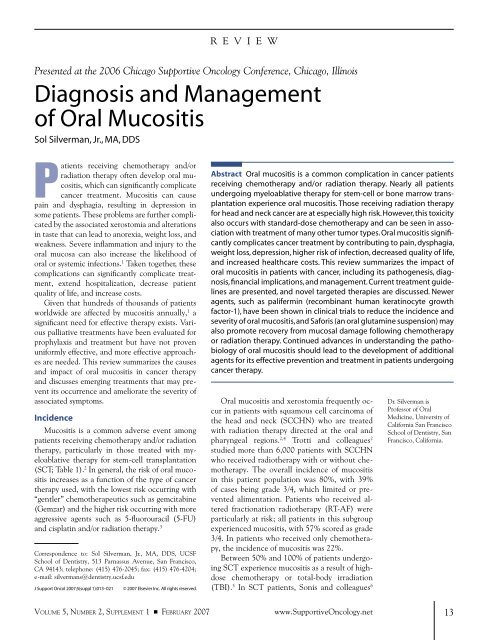 Diagnosis and Management of Oral Mucositis