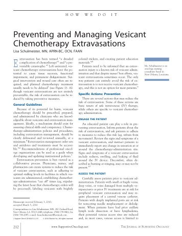 Preventing and Managing Vesicant Chemotherapy Extravasations