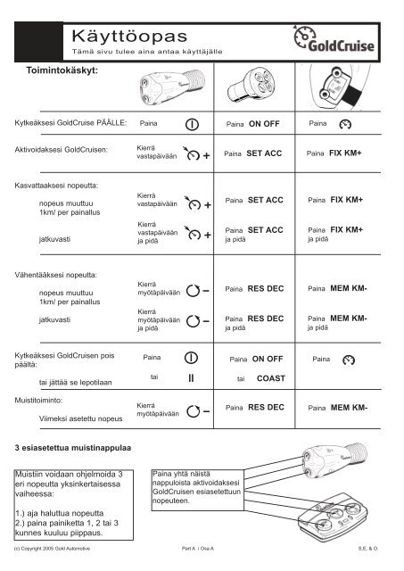 Asennusohje A (PDF) - One-Pro