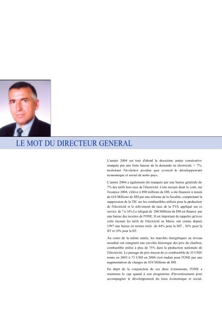 LE MOT DU DIRECTEUR GENERAL - ONE