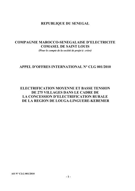 Cahier des charges de l'Appel d'Offres nÂ° CLG001/2010 - ONE