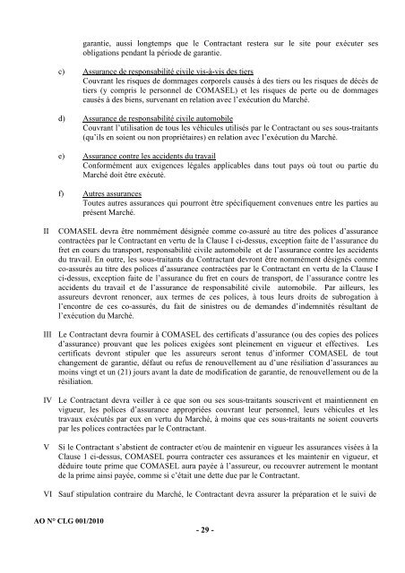 Cahier des charges de l'Appel d'Offres nÂ° CLG001/2010 - ONE