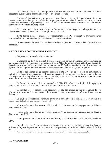 Cahier des charges de l'Appel d'Offres nÂ° CLG001/2010 - ONE