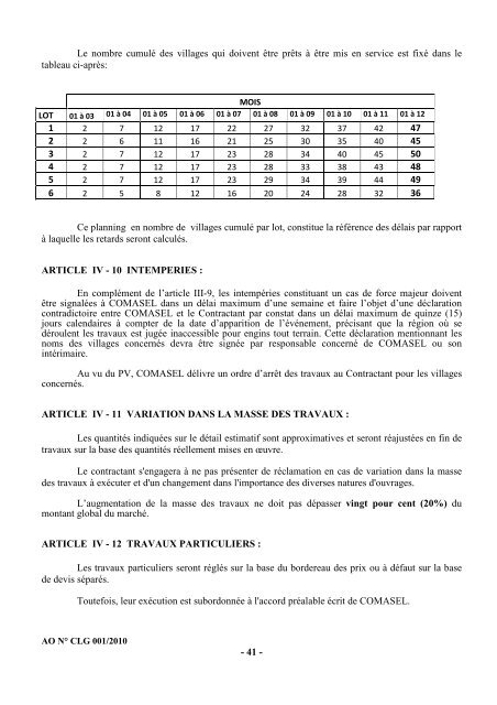 Cahier des charges de l'Appel d'Offres nÂ° CLG001/2010 - ONE