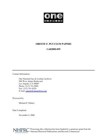 ORESTE F. PUCCIANI PAPERS Coll2008-059 - ONE National Gay ...
