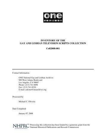 INVENTORY OF THE GAY AND LESBIAN TELEVISION SCRIPTS ...