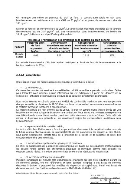 Rapport d'actualisation de l'EIE de Ain beni mathar- VD - ONE