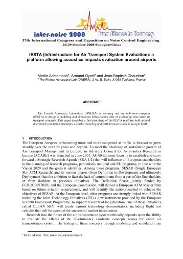 IESTA (Infrastructure for Air Transport System Evaluation): a ... - Onera