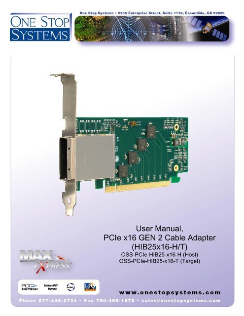 User Manual, PCIe x16 GEN 2 Cable Adapter - One Stop Systems, Inc.