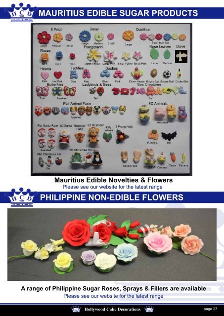 Hollywood Cake Decorations Product Catalogue