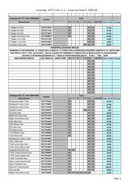 Catalogo Ufficiale F.C. Internazionale 2004/05 Pag.1 - Inter Club