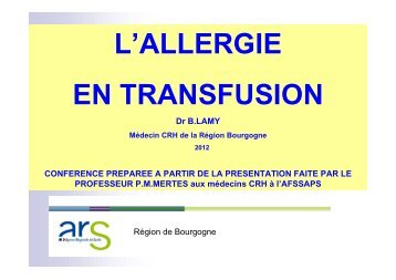 L'allergie en transfusion - ARS Franche-ComtÃ©