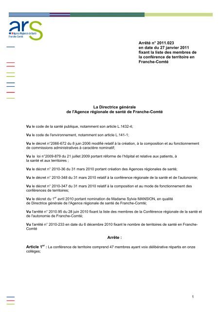 Voir l'arrÃªtÃ© de composition de la ConfÃ©rence de territoire