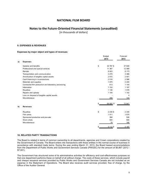 Statement of Management Responsibility - Office national du film du ...