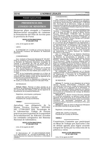 RM NÂ° 246-2007-PCM Uso Obligatorio de Norma Tecnica Peruana ...