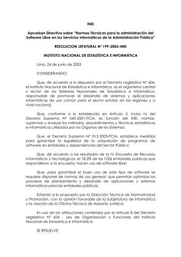 Res. Jef. NÂº 199-2003-INEI Normas Tecnicas para la administraciÃ³n ...