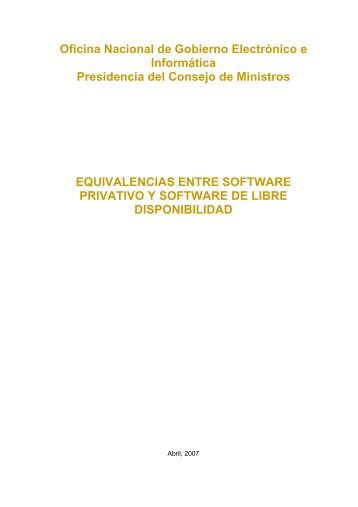 Equivalencias entre Software Privativo y Software de Libre - Ongei