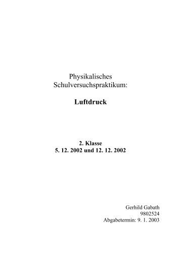 Physikalisches Schulversuchspraktikum: Luftdruck